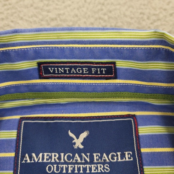 America Eagle Shirt Mens XS Blue Striped Vintage Fit Button Up Classiccore Logo - Picture 9 of 13